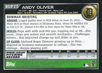 2010 Bowman Draft Picks & Prospects #BDP25 Andy Oliver  Back