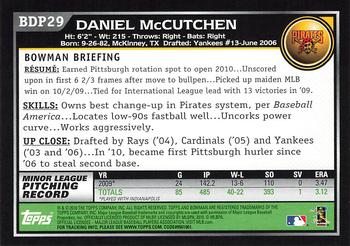2010 Bowman Draft Picks & Prospects #BDP29 Daniel McCutchen  Back