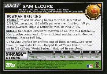 2010 Bowman Draft Picks & Prospects #BDP37 Sam LeCure  Back