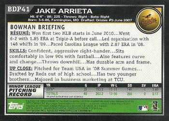 2010 Bowman Draft Picks & Prospects #BDP41 Jake Arrieta  Back