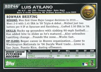 2010 Bowman Draft Picks & Prospects #BDP44 Luis Atilano  Back