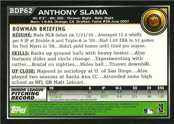 2010 Bowman Draft Picks & Prospects #BDP62 Anthony Slama  Back