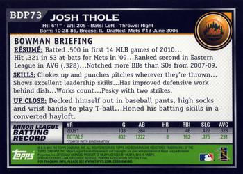 2010 Bowman Draft Picks & Prospects #BDP73 Josh Thole  Back
