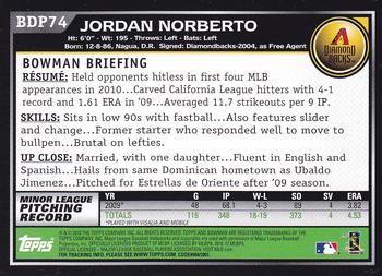2010 Bowman Draft Picks & Prospects #BDP74 Jordan Norberto  Back