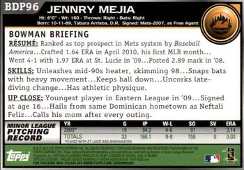 2010 Bowman Draft Picks & Prospects #BDP96 Jenrry Mejia  Back