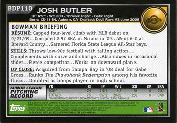 2010 Bowman Draft Picks & Prospects #BDP110 Josh Butler  Back