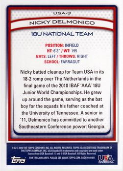 2010 Topps USA Baseball #USA-3 Nicky Delmonico  Back