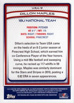 2010 Topps USA Baseball #USA-9 Dillon Maples  Back