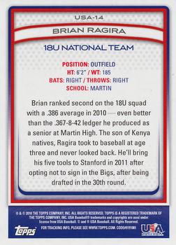 2010 Topps USA Baseball #USA-14 Brian Ragira  Back