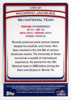 2010 Topps USA Baseball #USA-21 Ricardo Jacquez  Back