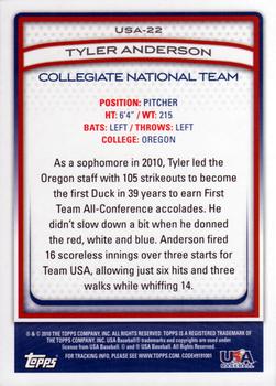 2010 Topps USA Baseball #USA-22 Tyler Anderson  Back