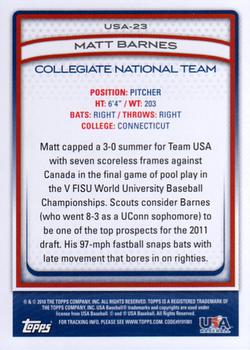 2010 Topps USA Baseball #USA-23 Matt Barnes  Back