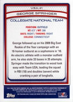 2010 Topps USA Baseball #USA-41 George Springer  Back