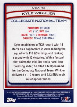 2010 Topps USA Baseball #USA-42 Kyle Winkler  Back