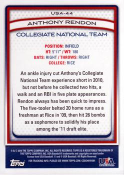 2010 Topps USA Baseball #USA-44 Anthony Rendon  Back