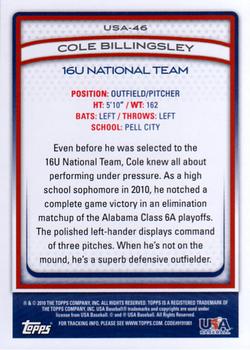 2010 Topps USA Baseball #USA-46 Cole Billingsley  Back