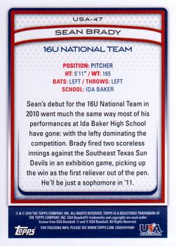 2010 Topps USA Baseball #USA-47 Sean Brady  Back