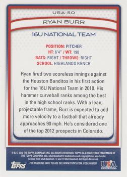 2010 Topps USA Baseball #USA-50 Ryan Burr  Back