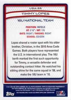 2010 Topps USA Baseball #USA-55 Timmy Lopes  Back