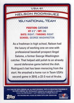 2010 Topps USA Baseball #USA-61 Nelson Rodriguez  Back