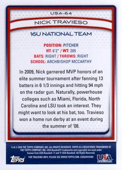 2010 Topps USA Baseball #USA-64 Nick Travieso  Back