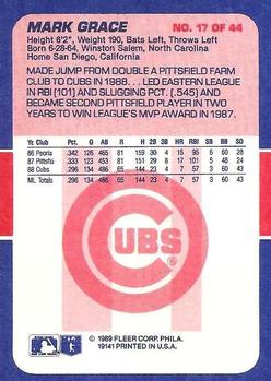 1989 Fleer Baseball's Exciting Stars #17 Mark Grace Back