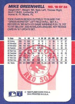 1989 Fleer Baseball's Exciting Stars #18 Mike Greenwell Back