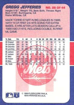 1989 Fleer Baseball's Exciting Stars #26 Gregg Jefferies Back