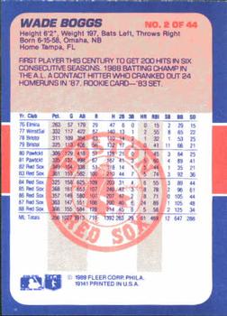 1989 Fleer Baseball's Exciting Stars #2 Wade Boggs Back