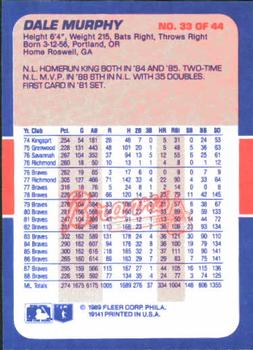 1989 Fleer Baseball's Exciting Stars #33 Dale Murphy Back