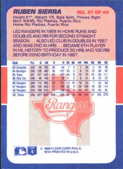 1989 Fleer Baseball's Exciting Stars #37 Ruben Sierra Back