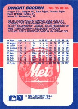 1989 Fleer Baseball's Exciting Stars #15 Dwight Gooden Back