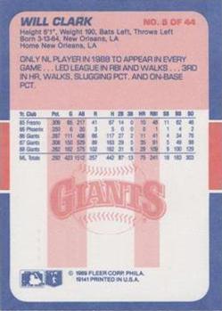 1989 Fleer Baseball's Exciting Stars #5 Will Clark Back