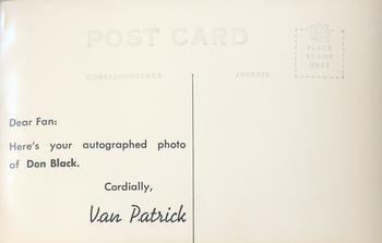 1947 Cleveland Indians Van Patrick Postcards #NNO Don Black Back