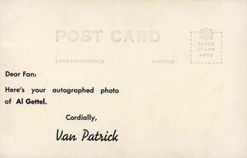 1947 Cleveland Indians Van Patrick Postcards #NNO Allen Gettel Back