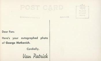 1947 Cleveland Indians Van Patrick Postcards #NNO George Metkovich Back