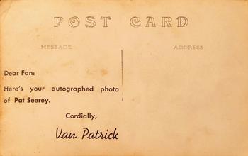 1947 Cleveland Indians Van Patrick Postcards #NNO Pat Seerey Back