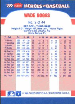 1989 Fleer Heroes of Baseball #2 Wade Boggs Back