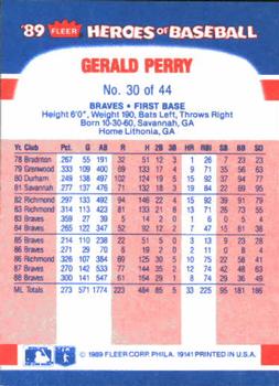 1989 Fleer Heroes of Baseball #30 Gerald Perry Back