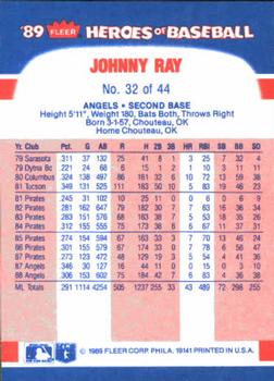 1989 Fleer Heroes of Baseball #32 Johnny Ray Back