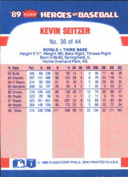 1989 Fleer Heroes of Baseball #36 Kevin Seitzer Back