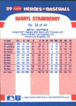 1989 Fleer Heroes of Baseball #38 Darryl Strawberry Back