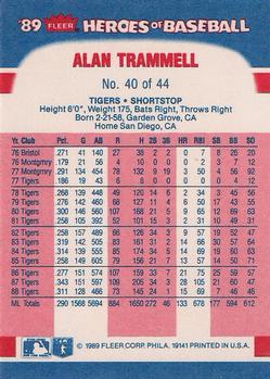 1989 Fleer Heroes of Baseball #40 Alan Trammell Back