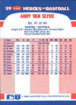 1989 Fleer Heroes of Baseball #41 Andy Van Slyke Back