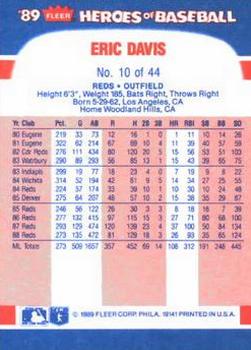 1989 Fleer Heroes of Baseball #10 Eric Davis Back