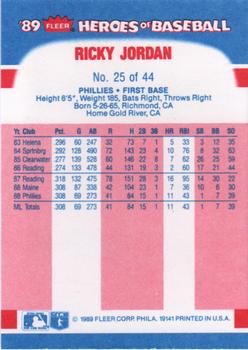 1989 Fleer Heroes of Baseball #25 Ricky Jordan Back
