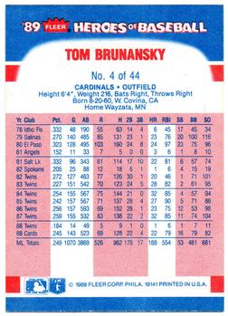 1989 Fleer Heroes of Baseball #4 Tom Brunansky Back
