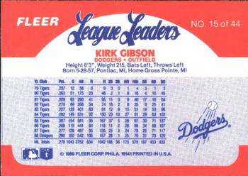 1989 Fleer League Leaders #15 Kirk Gibson Back