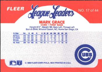 1989 Fleer League Leaders #17 Mark Grace Back