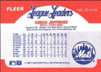1989 Fleer League Leaders #23 Gregg Jefferies Back